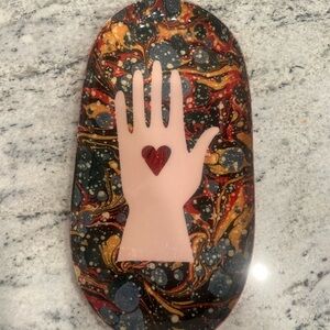 Heart in Hand Enamel Tray